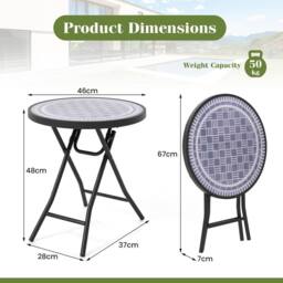 Costway Folding Glass Table Portable Patio Coffee Table w/Footpads-Grey in Grey - thumbnail 2