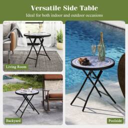 Costway Folding Glass Table Portable Patio Coffee Table w/Footpads-Grey in Grey - thumbnail 3