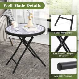 Costway Folding Glass Table Portable Patio Coffee Table w/Footpads-Grey in Grey - thumbnail 4