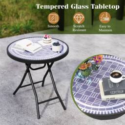 Costway Folding Glass Table Portable Patio Coffee Table w/Footpads-Grey in Grey - thumbnail 5