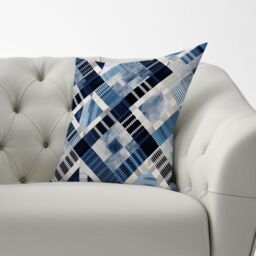 Warren Reed - Designer Checkered Square Black & Blue Cushions - Size: 45 cm x 45 cm - thumbnail 2