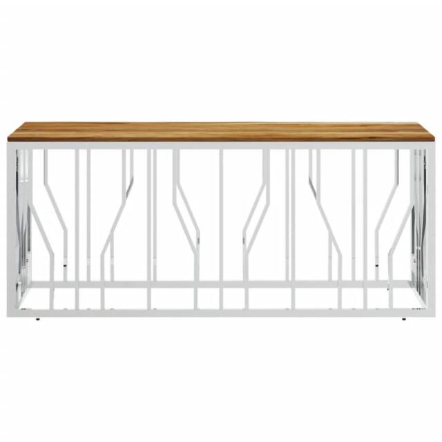 Berkfield Home Beautiful Coffee Table Silver Stainless Steel & Solid Wood Acacia - image 1