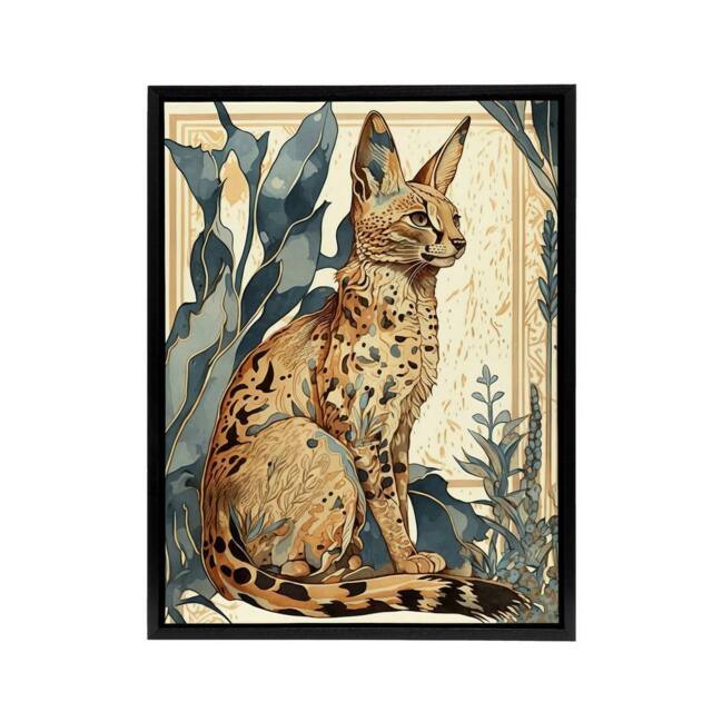"Artery8 Serval Cat With Savanna Plants Framed Canvas Wall Art Print - Size: W12"" x H16""" - image 1