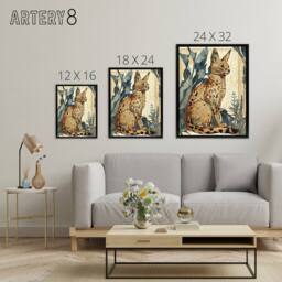 "Artery8 Serval Cat With Savanna Plants Framed Canvas Wall Art Print - Size: W12"" x H16""" - thumbnail 4