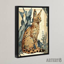 "Artery8 Serval Cat With Savanna Plants Framed Canvas Wall Art Print - Size: W12"" x H16""" - thumbnail 2