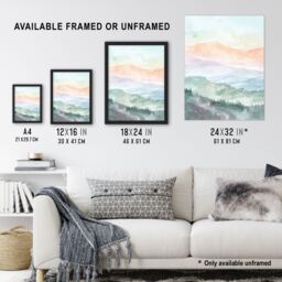 "Artery8 Mountain Mist Forest Landscape Hiking Watercolour Wall Art Print - Size: W24"" x H32""" - thumbnail 3
