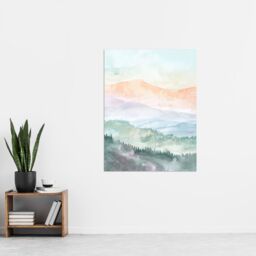 "Artery8 Mountain Mist Forest Landscape Hiking Watercolour Wall Art Print - Size: W24"" x H32""" - thumbnail 4