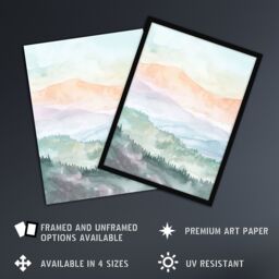 "Artery8 Mountain Mist Forest Landscape Hiking Watercolour Wall Art Print - Size: W24"" x H32""" - thumbnail 2