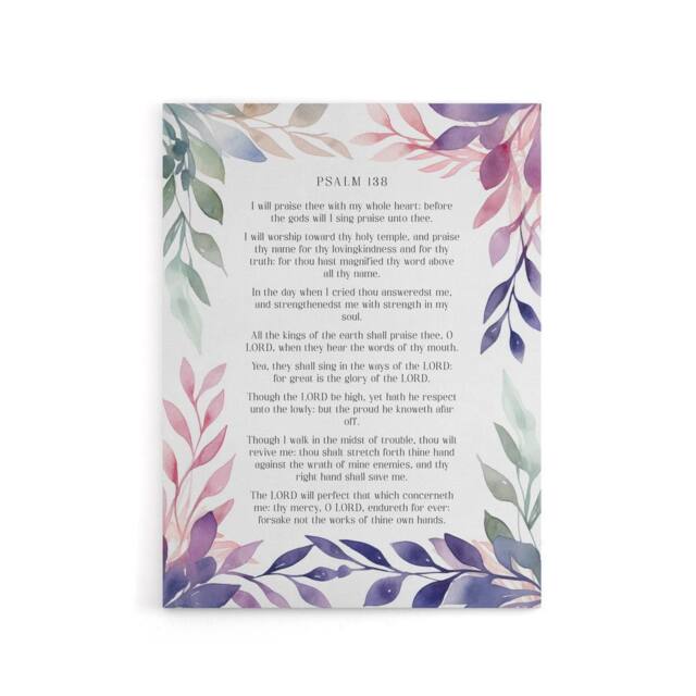 "Artery8 Psalm 138 I Will Praise Thee Bible Quote Canvas Wall Art Print in Purple - Size: W18"" x H24""" - image 1