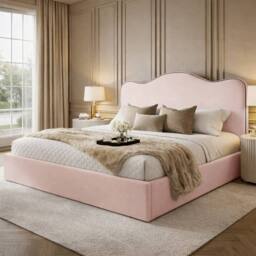 Desire Deco Designer Plush Velvet Angelito Upholstered Bed Frame in Pink - Size: Super King - thumbnail 1