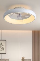 H&O Direct 20-inch Industrial Style Ceiling Mount LED Fan Light in White - thumbnail 3