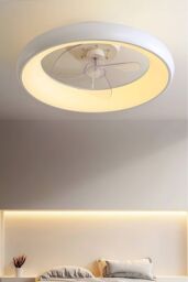 H&O Direct 20-inch Industrial Style Ceiling Mount LED Fan Light in White - thumbnail 2
