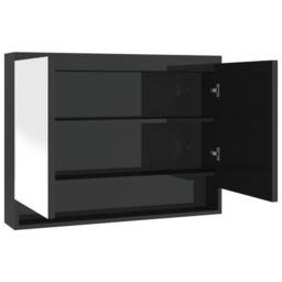 Berkfield Home Durable Bathroom Mirror Cabinet 80x15x60 cm MDF Shining Black - Size: 80 x 15 x 60 cm - thumbnail 3