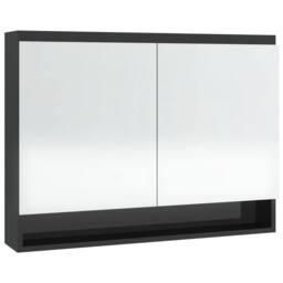 Berkfield Home Durable Bathroom Mirror Cabinet 80x15x60 cm MDF Shining Black - Size: 80 x 15 x 60 cm - thumbnail 4