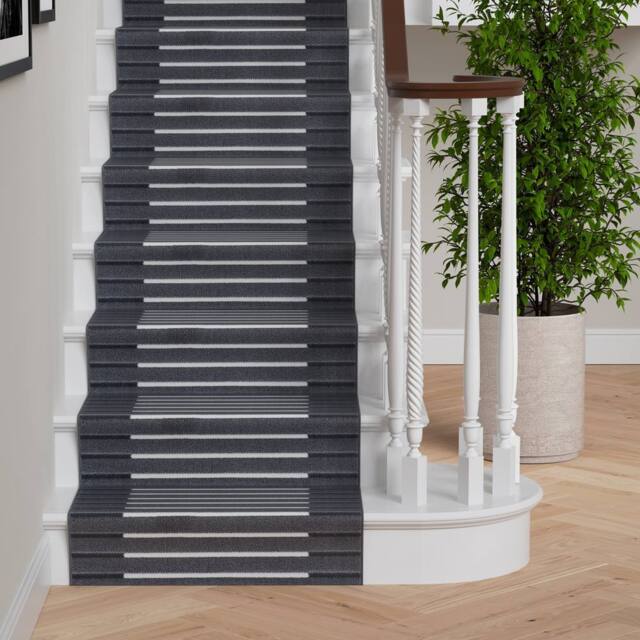 Kukoon 3ft - 39ft Grey Striped Stair Carpet Long Hallway Runner Rug - Size: 60 cm x 183 cm - image 1