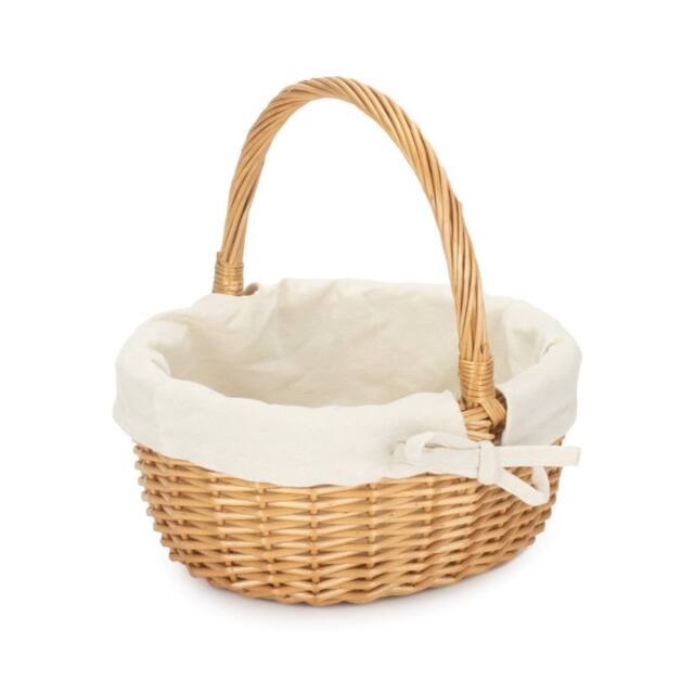 Red Hamper Cotton Lined Wicker Shopping Basket Buff Willow Oval Shopper in White - image 1