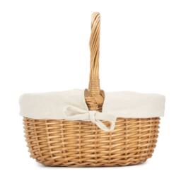 Red Hamper Cotton Lined Wicker Shopping Basket Buff Willow Oval Shopper in White - thumbnail 3