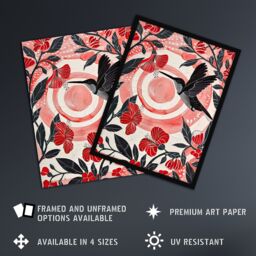 Artery8 Hibiscus Flowers Hummingbird Red Black Sunset Sun Framed Art Print in Yellow - Size: A4 - thumbnail 2
