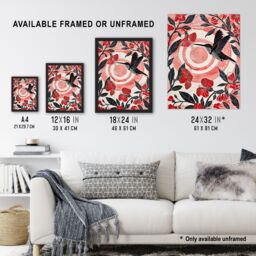 Artery8 Hibiscus Flowers Hummingbird Red Black Sunset Sun Framed Art Print in Yellow - Size: A4 - thumbnail 3