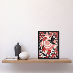 Artery8 Hibiscus Flowers Hummingbird Red Black Sunset Sun Framed Art Print in Yellow - Size: A4 - thumbnail 4