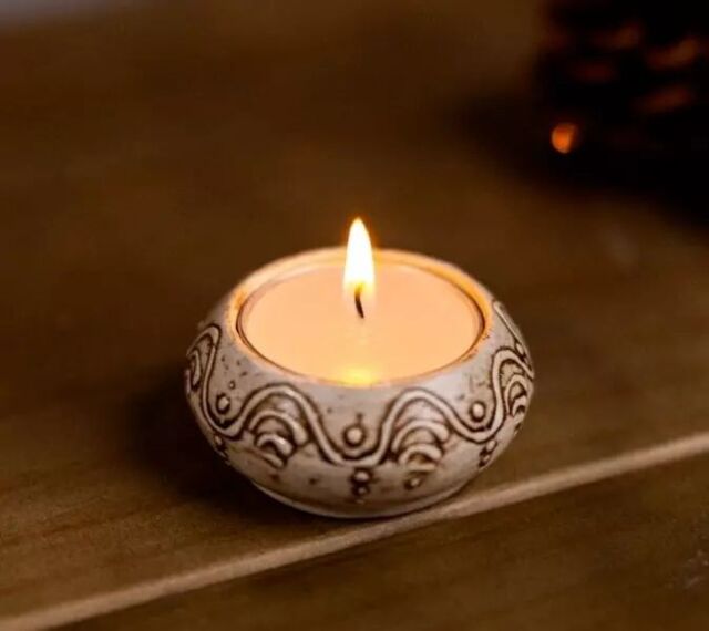 Marco Paul 1pc Tealight Candle Holder Ceramic Cream Decorative Home Decor Bohemian Small in Off-White - image 1