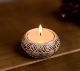 Marco Paul 1pc Tealight Candle Holder Ceramic Cream Decorative Home Decor Bohemian Small in Off-White - thumbnail 1