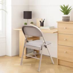 KORVIXA 1 x Metal Folding Chair High Back in Beige - Size: 100 cm