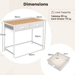 Gymax 90 cm Computer Desk Home Office Desk Vanity Desk With 2 Drawers in Natural - thumbnail 2