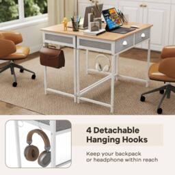Gymax 90 cm Computer Desk Home Office Desk Vanity Desk With 2 Drawers in Natural - thumbnail 9