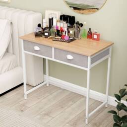 Gymax 90 cm Computer Desk Home Office Desk Vanity Desk With 2 Drawers in Natural - thumbnail 3