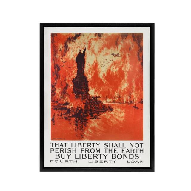 "Artery8 J Pennell Liberty Shall Not Perish From The Earth Framed Canvas Art in Orange - Size: W12"" x H16""" - image 1