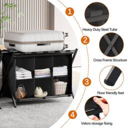 Huhote Sturdy Luggage Rack With 6 Cube Storage Shelves Black - thumbnail 6