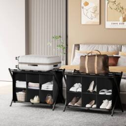 Huhote Sturdy Luggage Rack With 6 Cube Storage Shelves Black - thumbnail 9