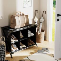 Huhote Sturdy Luggage Rack With 6 Cube Storage Shelves Black - thumbnail 1