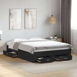 Berkfield Home Bed Frame with Drawers without Mattress Black 135x190 cm Double - thumbnail 2