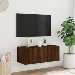 Berkfield Home TV Wall Cabinet with LED Lights Brown Oak 80x35x31 cm - Size: 80 x 35 x 31 cm - thumbnail 4