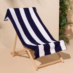 OHS Stripe Towel Bath Quick Dry Summer Travel Microfibre Absorbent Swim in Navy - thumbnail 2
