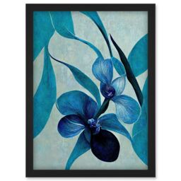 Artery8 Modern Abstract Blue Orchid Modern Artwork Framed Wall Art Print A4 in Black - thumbnail 1
