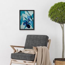 Artery8 Modern Abstract Blue Orchid Modern Artwork Framed Wall Art Print A4 in Black - thumbnail 2