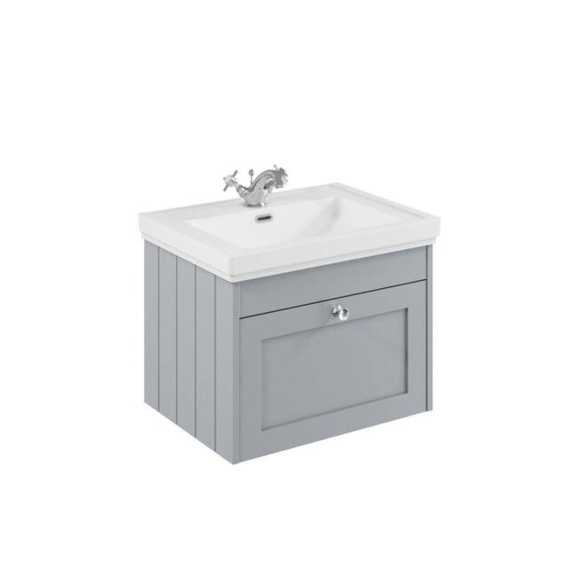 Balterley 600mm Wall Hung 1 Drawer Unit & Classic Basin 1 Tap Hole - Satin Grey - image 1