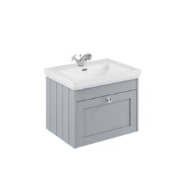 Balterley 600mm Wall Hung 1 Drawer Unit & Classic Basin 1 Tap Hole - Satin Grey - thumbnail 1