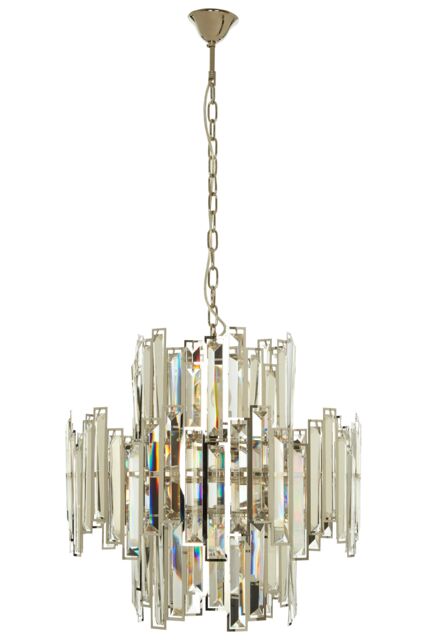 Orsina Small Nickel Plated Chandelier, Crystal Glass & Stainless Steel Pendant Light, Statement Ceiling Fixture in Silver - image 1