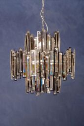 Orsina Small Nickel Plated Chandelier, Crystal Glass & Stainless Steel Pendant Light, Statement Ceiling Fixture in Silver - thumbnail 2
