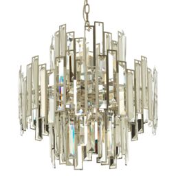 Orsina Small Nickel Plated Chandelier, Crystal Glass & Stainless Steel Pendant Light, Statement Ceiling Fixture in Silver - thumbnail 4