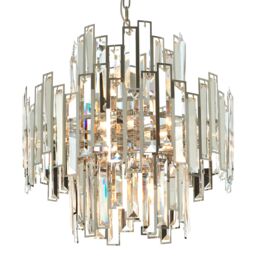 Orsina Small Nickel Plated Chandelier, Crystal Glass & Stainless Steel Pendant Light, Statement Ceiling Fixture in Silver - thumbnail 5