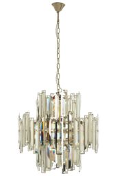 Orsina Small Nickel Plated Chandelier, Crystal Glass & Stainless Steel Pendant Light, Statement Ceiling Fixture in Silver