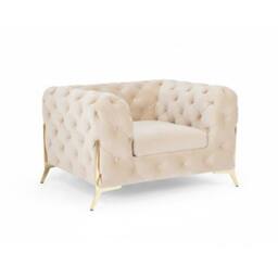 Stratus Interiors Italian Chesterfield Sofa Plush Velvet UK Manufactured in Beige - Size: 1 Seater - thumbnail 1