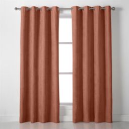 Luxury Living Velvet Chenille Eyelet Curtains Ready Made Pair in Orange - Size: 142 cm width x 183 cm drop - thumbnail 3