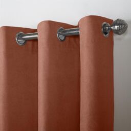 Luxury Living Velvet Chenille Eyelet Curtains Ready Made Pair in Orange - Size: 142 cm width x 183 cm drop - thumbnail 4