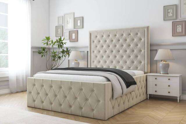 "Comfort Beds Winchester Plush Bed Frame - 50"" Upholstered Headboard in Cream - Size: Single" - image 1